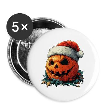 Halloween Gift Pumpkin with Santa Hat Decoration - Buttons large 2.2''/56 mm (5-pack) - white - Front