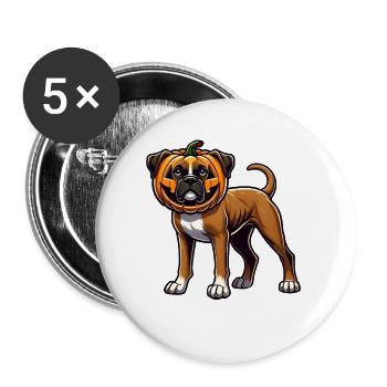 Mignon Halloween Boxer Chien Dessin animé Citrouille - Lot de 5 grands badges (56 mm) - blanc - Devant