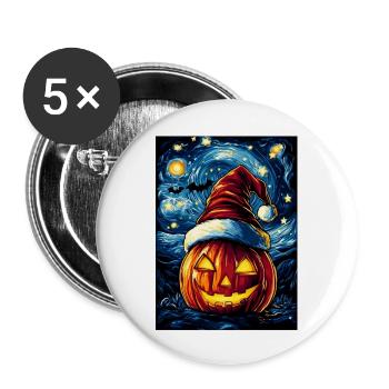 Halloween Gift Pumpkin with Santa Hat Decoration - Buttons large 2.2''/56 mm (5-pack) - white - Front