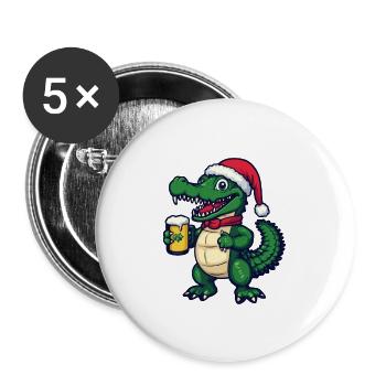 Alligator Weihnachten Bier - Buttons groß 56 mm (5er Pack) - Weiß - Vorne