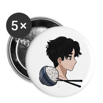 Reis Manga Anime Boy Rice Bowl Comic Stäbchen - Buttons groß 56 mm (5er Pack) - Weiß - Vorne