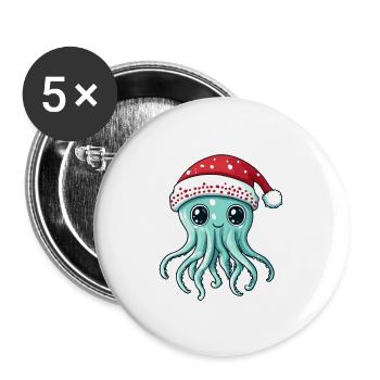 Bande dessinée de Noël méduse - Lot de 5 grands badges (56 mm) - blanc - Devant