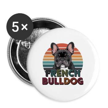 Französische Bulldogge Hund Mops - Buttons groß 56 mm (5er Pack) - Weiß - Vorne