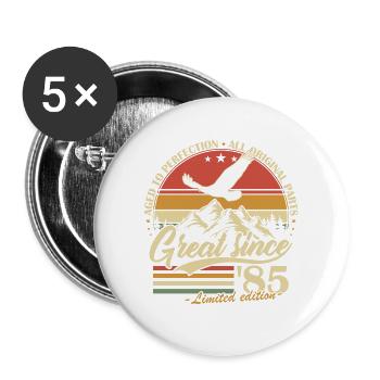 Jahrgang 1985 geboren Vintage Retro Geburtstag - Buttons groß 56 mm (5er Pack) - Weiß - Vorne