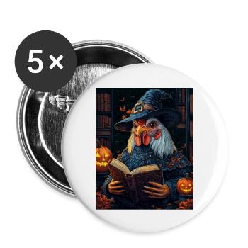 Cadeau d’Halloween Femmes Coq Hommes Enfants Décoration - Lot de 5 grands badges (56 mm) - blanc - Devant