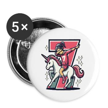 Anniversaire 7 ans Licorne Dab - Lot de 5 grands badges (56 mm) - blanc - Devant