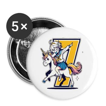 Anniversaire 7 ans Licorne Dab - Lot de 5 grands badges (56 mm) - blanc - Devant