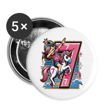 Anniversaire 7 ans Licorne Dab - Lot de 5 grands badges (56 mm) - blanc - Devant