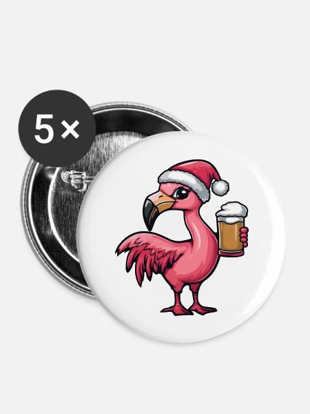 Flamingo Weihnachten Bier - Buttons groß 56 mm (5er Pack) - Weiß
