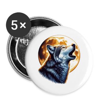 Loup - Lot de 5 grands badges (56 mm) - blanc - Devant