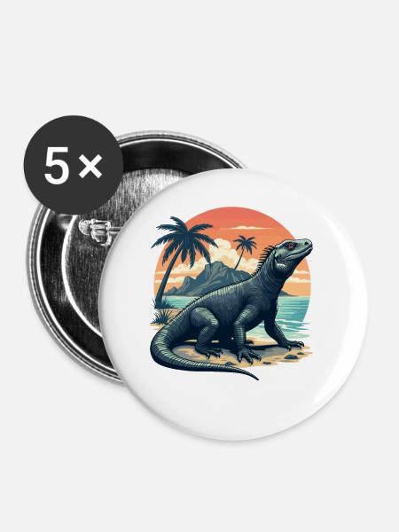 Leguan Galapagos - Buttons groß 56 mm (5er Pack) - Weiß