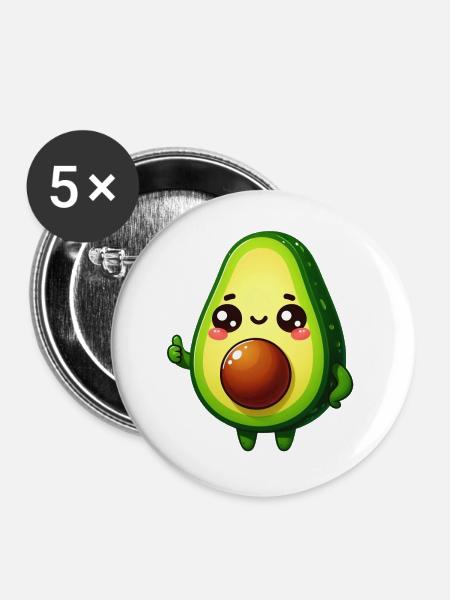 Avocado - Buttons groß 56 mm (5er Pack) - Weiß