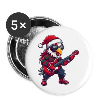 Guitare de Noël Coq - Lot de 5 grands badges (56 mm) - blanc - Devant