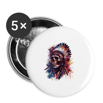 Indianer Totenkopf - Buttons groß 56 mm (5er Pack) - Weiß - Vorne
