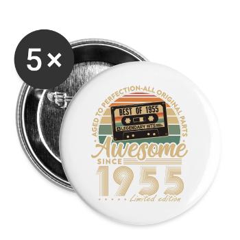 Jahrgang 1955 Geburtstagsgeschenk Geboren 1955 - Buttons groß 56 mm (5er Pack) - Weiß - Vorne