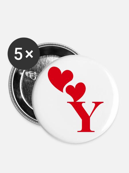Buchstabe y rotes Herz - Buttons groß 56 mm (5er Pack) - Weiß