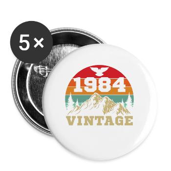 1984 Vintage Anniversaire Rétro Cadeau - Lot de 5 grands badges (56 mm) - blanc - Devant