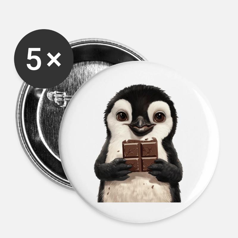 Pinguin - Buttons groß 56 mm (5er Pack) - Weiß