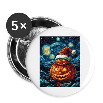 Halloween Gift Pumpkin with Santa Hat Decoration - Buttons large 2.2''/56 mm (5-pack) - white - Front
