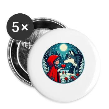 Märchen Rotkäppchen Wolf Kinder Niedlich Fantasie - Buttons groß 56 mm (5er Pack) - Weiß - Vorne