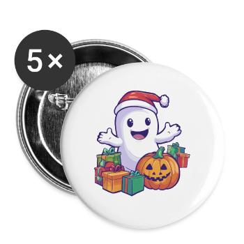 Halloween Gift Ghost with Christmas Hat Decoration - Buttons large 2.2''/56 mm (5-pack) - white - Front