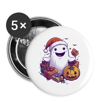 Halloween Gift Ghost with Christmas Hat Decoration - Buttons large 2.2''/56 mm (5-pack) - white - Front