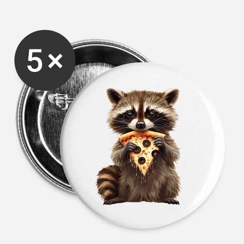 Waschbär - Buttons groß 56 mm (5er Pack) - Weiß