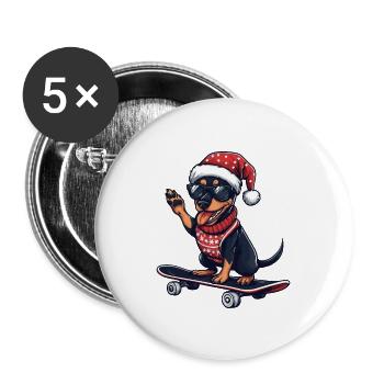 Pinscher Hund Weihnachten Skateboard - Buttons groß 56 mm (5er Pack) - Weiß - Vorne