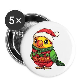 Papagai Weihnachten Comic - Buttons groß 56 mm (5er Pack) - Weiß - Vorne