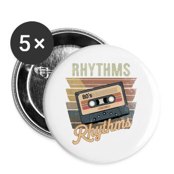 80er Jahre Rhythmus Kassette - Buttons groß 56 mm (5er Pack) - Weiß - Vorne