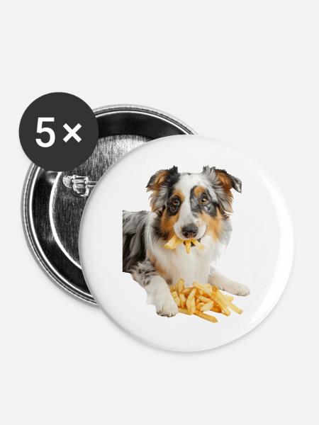 Australischer Schäferhund - Buttons groß 56 mm (5er Pack) - Weiß