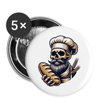 Skull mit Bäckermütze und Brot - Buttons groß 56 mm (5er Pack) - Weiß - Vorne
