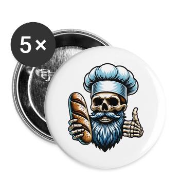 Skull mit Bäckermütze und Brot - Buttons groß 56 mm (5er Pack) - Weiß - Vorne