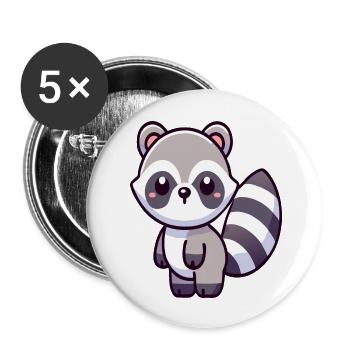 Waschbär - Buttons groß 56 mm (5er Pack) - Weiß - Vorne