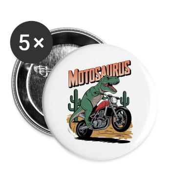 Motosaurus - Dinosaur & Motorcycle - Buttons large 2.2''/56 mm (5-pack) - white - Front