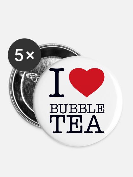 I LOVE BUBBLE TEA - Buttons groß 56 mm (5er Pack) - Weiß