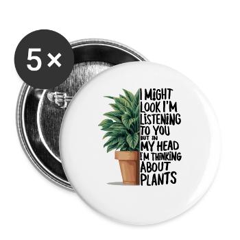 Head by the plants, heart in the garden - Buttons large 2.2''/56 mm (5-pack) - white - Front