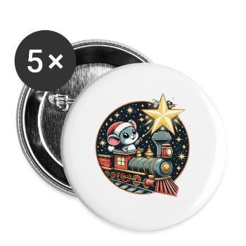 Christmas Model Train Mouse Star Kids Cute - Buttons large 2.2''/56 mm (5-pack) - white - Front