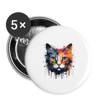 Chat Symbole Tête Portrait Pop Art - Lot de 5 grands badges (56 mm) - blanc - Devant
