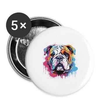 Bulldog Hund Kopf Porträt Pop Art - Buttons groß 56 mm (5er Pack) - Weiß - Vorne