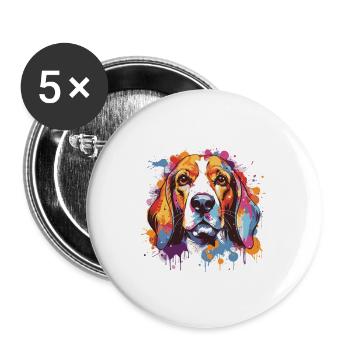 Beagle Chien Tête Portrait Pop Art - Lot de 5 grands badges (56 mm) - blanc - Devant