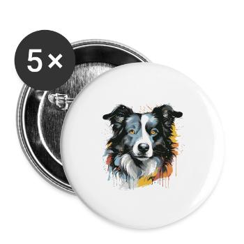 Border Collie Dog Head Portrait Pop Art - Buttons large 2.2''/56 mm (5-pack) - white - Front