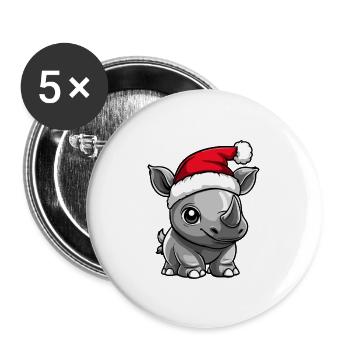 Rhinocéros Noël mignon - Lot de 5 grands badges (56 mm) - blanc - Devant