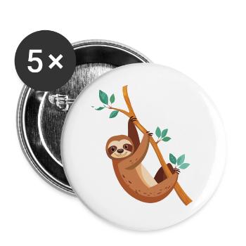 Niedliches Faultier Hängematte Design - Buttons groß 56 mm (5er Pack) - Weiß - Vorne