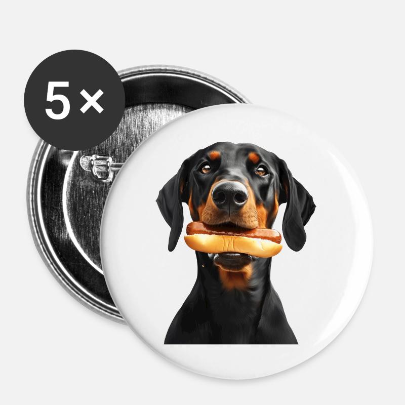 Dobermann - Buttons groß 56 mm (5er Pack) - Weiß