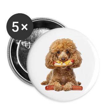 Caniche - Lot de 5 grands badges (56 mm) - blanc - Devant