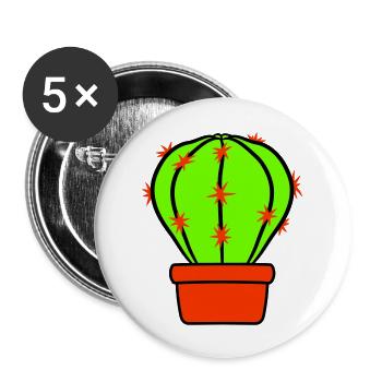 Kaktus Pflanze Stachelig Stacheln Wüsten Kakteen - Buttons groß 56 mm (5er Pack) - Weiß - Vorne