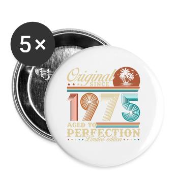 1975 Vintage Retro Geburtstagsgeschenk - Buttons groß 56 mm (5er Pack) - Weiß - Vorne