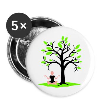 Meditation Under Tree Forest Trance Woman Meditates - Buttons large 2.2''/56 mm (5-pack) - white - Front