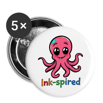 Rosa Oktopus Cartoon stehend mit ausgestreckten Armen - Buttons groß 56 mm (5er Pack) - Weiß - Vorne